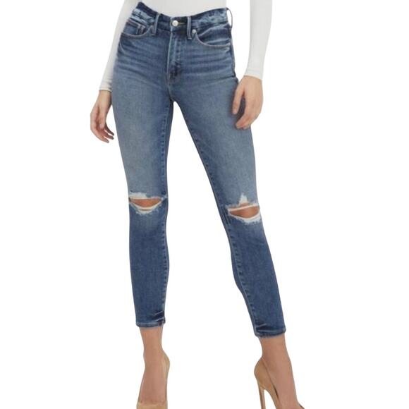 Good American 4/27 distressed high rise waist stretch jean J2 3021 - Picture 1 of 14